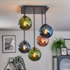 Gastor ceiling light, globe light blue, green, coppery, 5-light sources