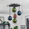 Gastor ceiling light, globe light blue, green, coppery, 5-light sources