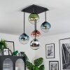 Gastor ceiling light, globe light blue, chrome, green, clear, coppery, Smoke-coloured, 5-light sources