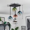 Gastor ceiling light, globe light blue, chrome, green, clear, coppery, Smoke-coloured, 5-light sources
