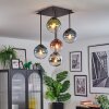 Gastor ceiling light, globe light blue, chrome, green, clear, coppery, Smoke-coloured, 5-light sources