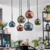 Koyoto hanging light, globe light, pendant light blue, green, coppery, 6-light sources