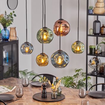 Ripoll hanging light, globe light, pendant light blue, gold, green, coppery, 6-light sources