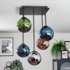 Gastor ceiling light, globe light blue, chrome, green, coppery, Smoke-coloured, 5-light sources