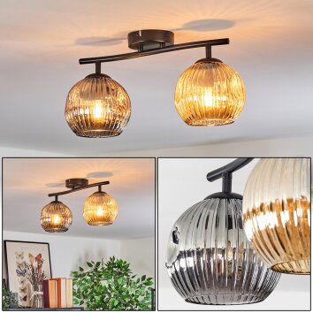 Ripoll ceiling light, globe light Amber, Smoke-coloured, 2-light sources