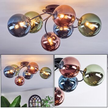 Chehalis ceiling light, globe light 56 cm blue, green, coppery, 6-light sources