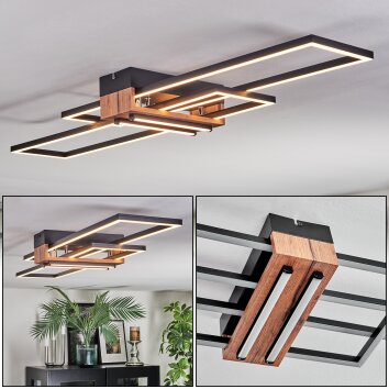 Macos ceiling light LED chrome, Wood like finish, black, 1-light source