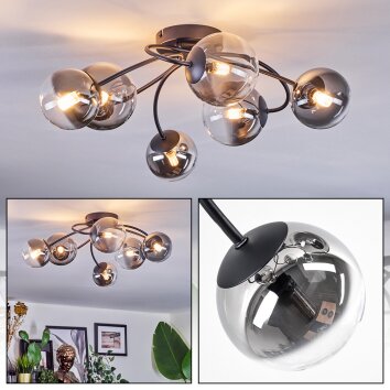 Chehalis ceiling light, globe light 58 cm clear, Smoke-coloured, 6-light sources