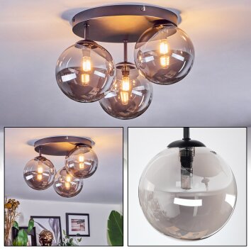 Chehalis ceiling light, globe light 34 cm Smoke-coloured, 3-light sources