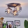 Chehalis ceiling light, globe light 34 cm clear, Smoke-coloured, 3-light sources