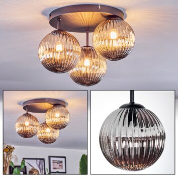Chehalis ceiling light, globe light 34 cm Smoke-coloured, 3-light sources