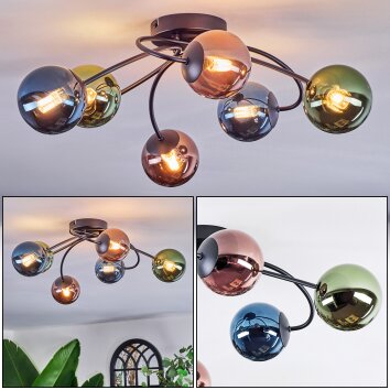 Chehalis ceiling light, globe light blue, green, coppery, 6-light sources