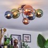 Chehalis ceiling light, globe light blue, green, coppery, 6-light sources
