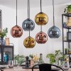 Koyoto hanging light, globe light, pendant light blue, gold, coppery, 6-light sources