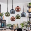 Koyoto hanging light, globe light, pendant light blue, green, coppery, 6-light sources