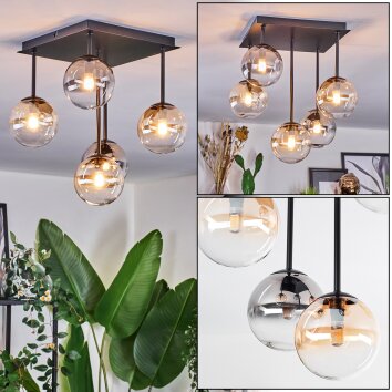 Chehalis ceiling light, globe light Amber, clear, Smoke-coloured, 5-light sources