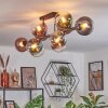 Gastor ceiling light, globe light blue, chrome, green, clear, coppery, Smoke-coloured, 10-light sources