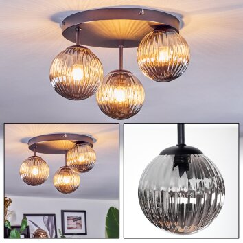 Chehalis ceiling light, globe light Smoke-coloured, 3-light sources