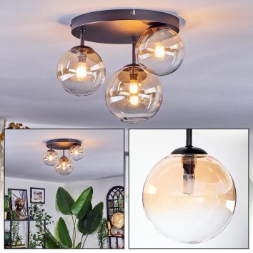 Chehalis ceiling light, globe light 30 cm Amber, clear, 3-light sources