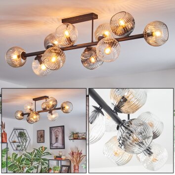 Ripoll ceiling light, globe light Amber, clear, Smoke-coloured, 10-light sources
