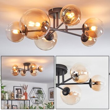 Chehalis ceiling light, globe light 62 cm Amber, clear, 6-light sources