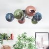 Chehalis ceiling light, globe light 62 cm blue, green, coppery, 6-light sources