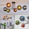 Koyoto ceiling light, globe light 78 cm blue, green, coppery, 6-light sources