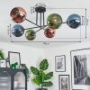Koyoto ceiling light, globe light 78 cm blue, green, coppery, 6-light sources
