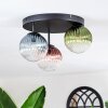Chehalis ceiling light, globe light 30.5 cm blue, green, clear, coppery, 3-light sources