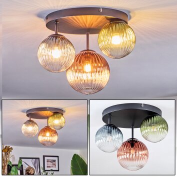 Chehalis ceiling light, globe light 30.5 cm blue, green, clear, coppery, 3-light sources