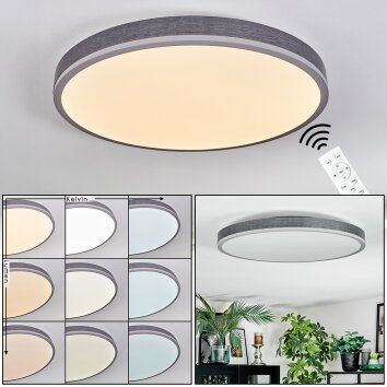 Salmi ceiling light, Panel LED grey, silver, 1-light source, Remote control