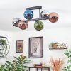 Gastor ceiling light, globe light blue, chrome, green, coppery, Smoke-coloured, 6-light sources