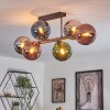 Gastor ceiling light, globe light blue, chrome, green, coppery, Smoke-coloured, 6-light sources
