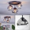 Chehalis ceiling light, globe light 30 cm clear, Smoke-coloured, 3-light sources