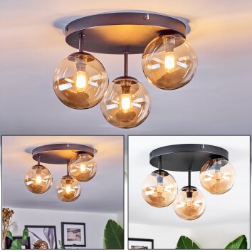 Chehalis ceiling light, globe light 30.5 cm Amber, 3-light sources