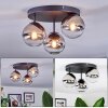 Chehalis ceiling light, globe light 30.5 cm chrome, clear, Smoke-coloured, 3-light sources