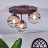 Chehalis ceiling light, globe light 30.5 cm chrome, clear, Smoke-coloured, 3-light sources