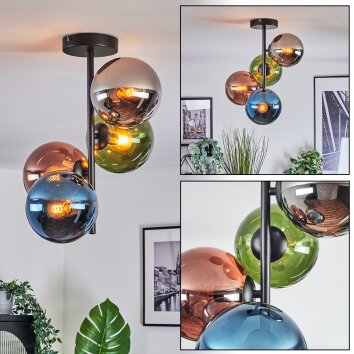 Gastor ceiling light, globe light 32 cm blue, chrome, green, coppery, Smoke-coloured, 4-light sources