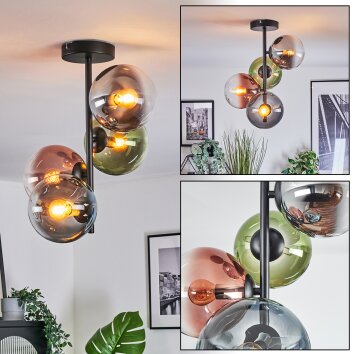 Gastor ceiling light, globe light 32 cm blue, chrome, green, clear, coppery, Smoke-coloured, 4-light sources