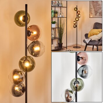 Gastor globe light, floor lamp 34 cm blue, chrome, green, clear, coppery, Smoke-coloured, 6-light sources