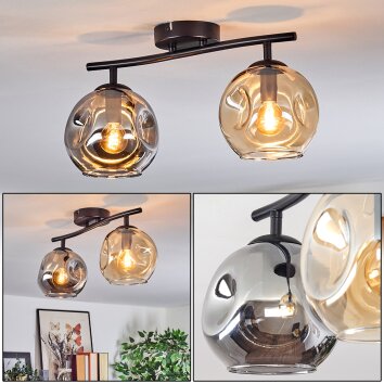 Ripoll ceiling light, globe light Amber, Smoke-coloured, 2-light sources