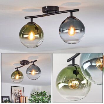 Gastor ceiling light, globe light blue, green, clear, 2-light sources