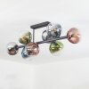 Gastor ceiling light, globe light blue, chrome, green, clear, coppery, Smoke-coloured, 8-light sources