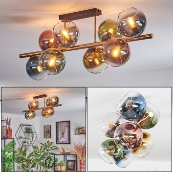 Koyoto ceiling light, globe light gold, black, 8-light sources