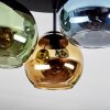 Koyoto ceiling light, globe light 30 cm blue, gold, green, 3-light sources