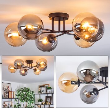 Gastor ceiling light, globe light Amber, Smoke-coloured, 6-light sources
