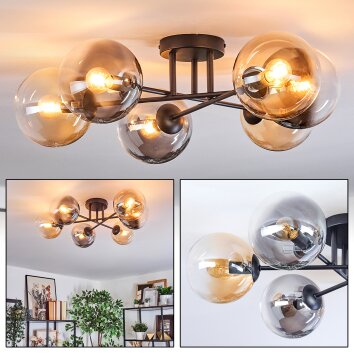Gastor ceiling light, globe light Amber, clear, Smoke-coloured, 6-light sources