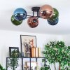 Gastor ceiling light, globe light 62 cm blue, green, coppery, 6-light sources