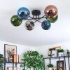 Gastor ceiling light, globe light 62 cm blue, chrome, green, coppery, Smoke-coloured, 6-light sources