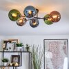 Gastor ceiling light, globe light 62 cm blue, chrome, green, coppery, Smoke-coloured, 6-light sources